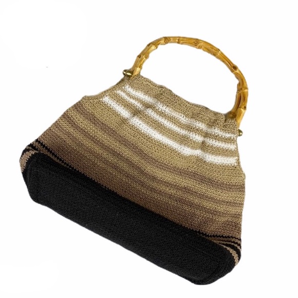 Boutique Handbags - FREE! Striped Crochet Knit Bamboo Top Handle Bag